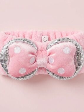 NWT Pink Plush Bow Spa Headband with Sequin Ears